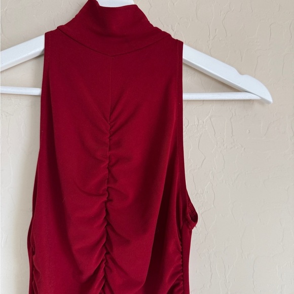 Y2K Frederick’s of Hollywood Mini Dress Mock Neck Red Ruched Sexy Form Fitting - Picture 3 of 6